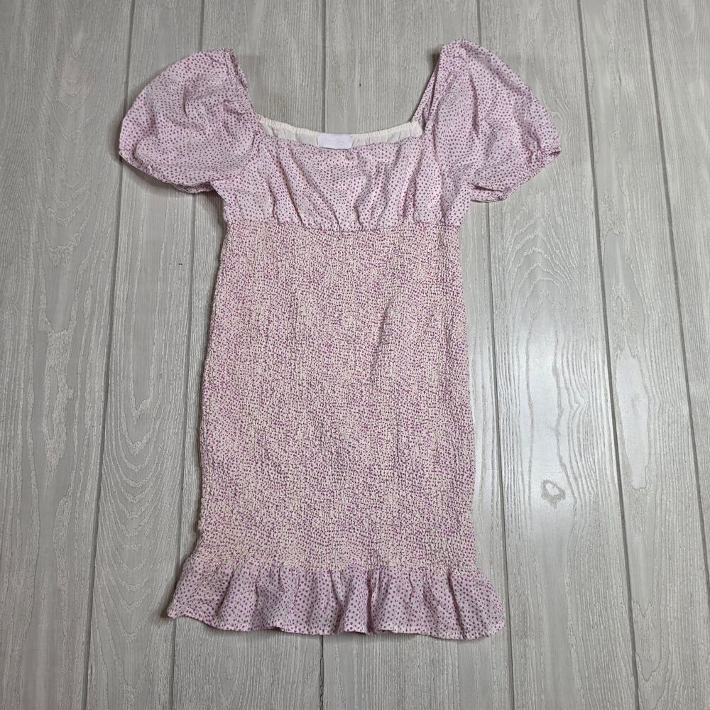 Isalis Lavender Purple Polka Dot Mini Smocked Puff Sleeve Dress Size Medium